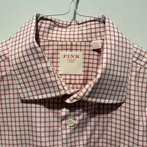 Thomas Pink White Dress Shirt with Pink Windowpane Check